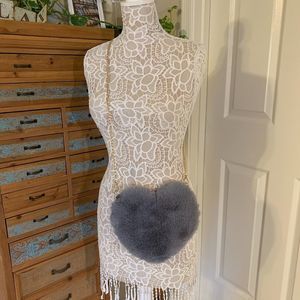 Heart Shaped Faux Fur Crossbody Bag - Gray - NWT